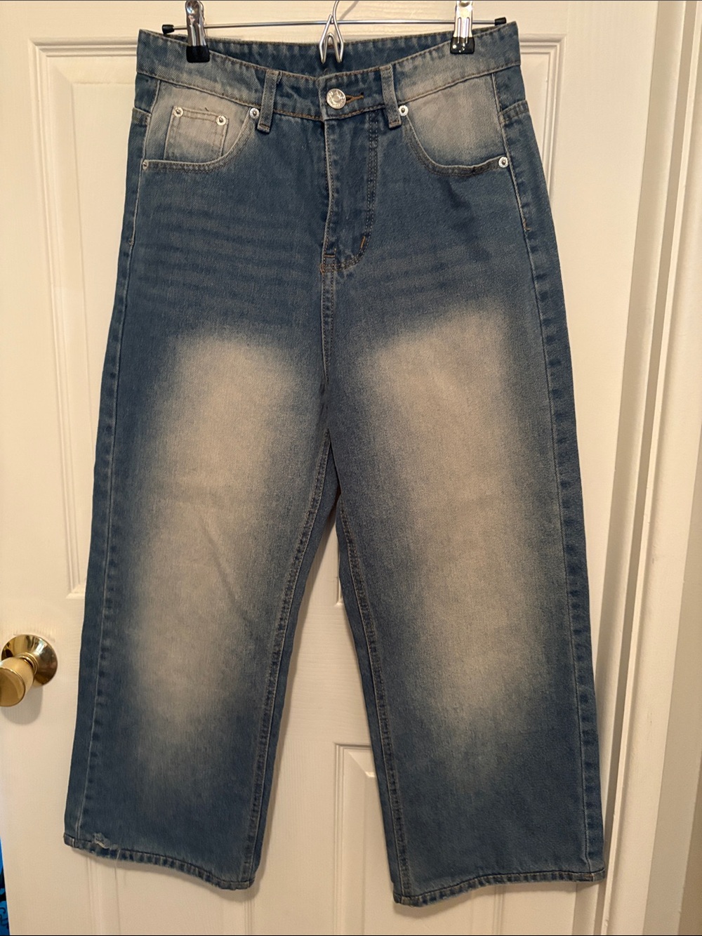 Women’s Blue Washed wide-Leg crop Jeans